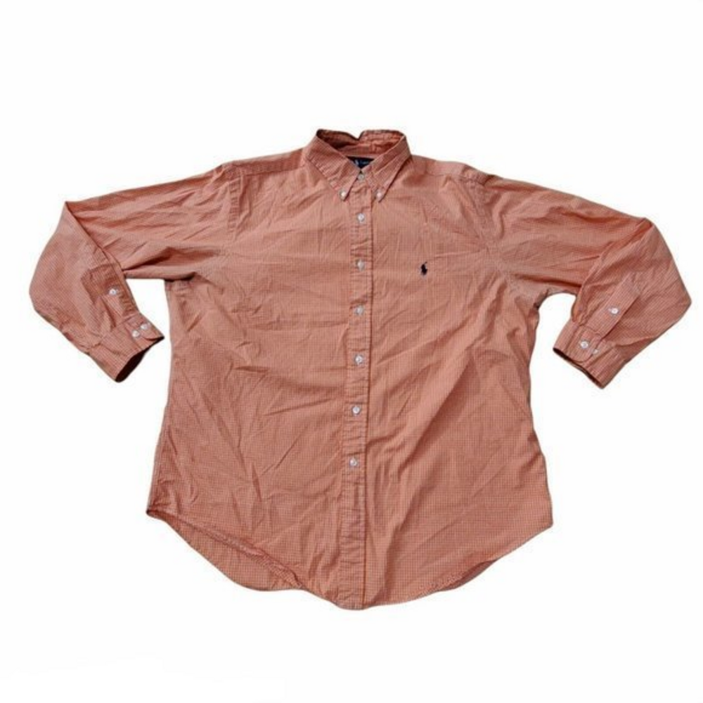 Ralph Lauren Classic Fit Button Down‎ Orange and White Checkered 17 34/35